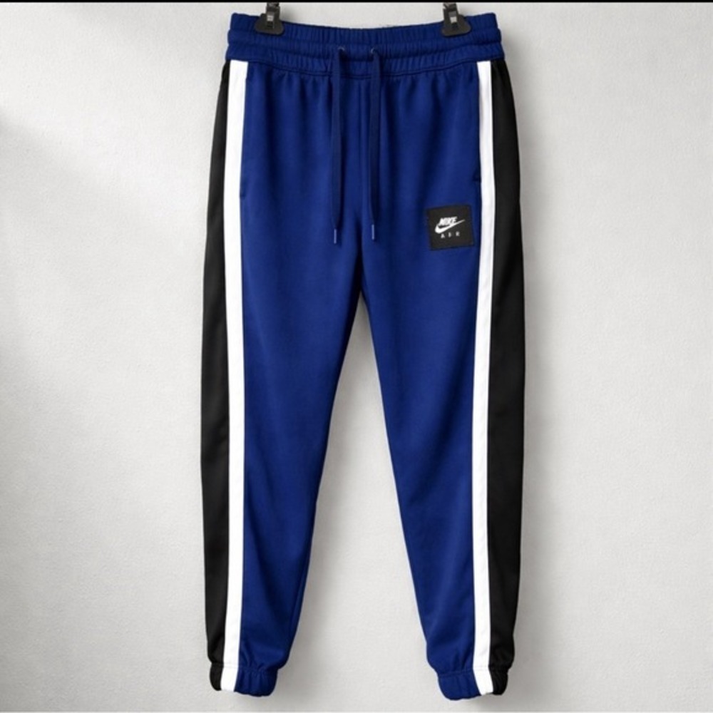 Nike Air Jogger‎ Pants Mens Medium Blue Black White Stripe Athletic Track Pants